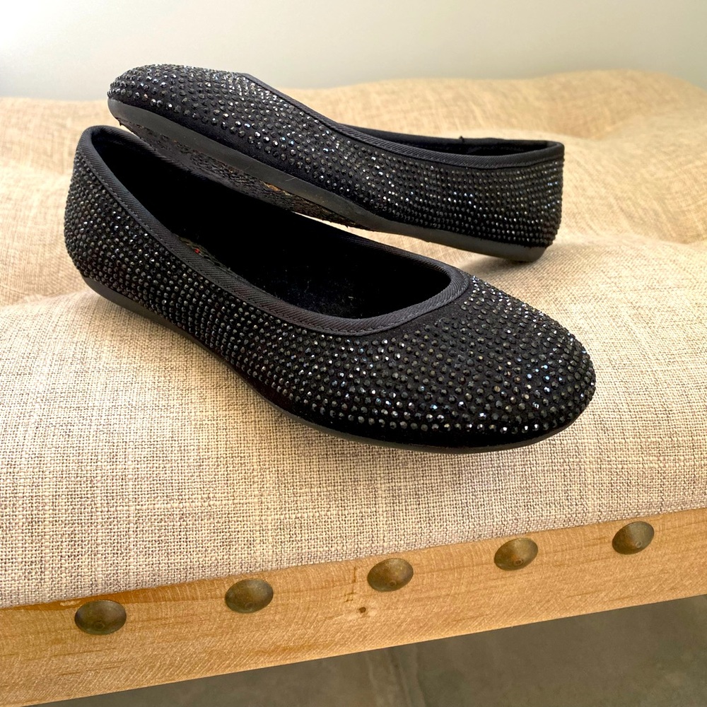 GB Girls Black Rhinestone Flats